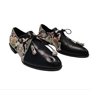 ALL BLACK Rosey Ox black floral oxford Leather Lace Up Tassel shoe 38